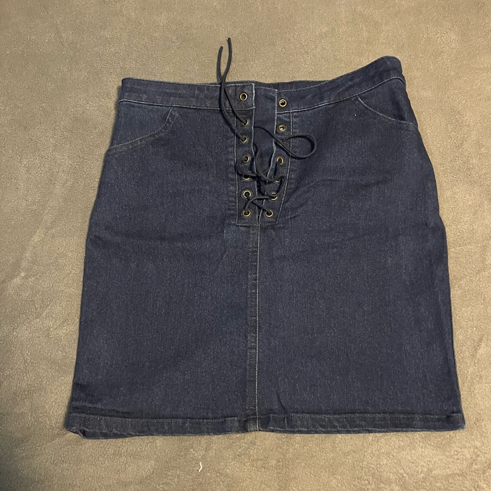 Forever 21 Lace Up Denim Mini Skirt